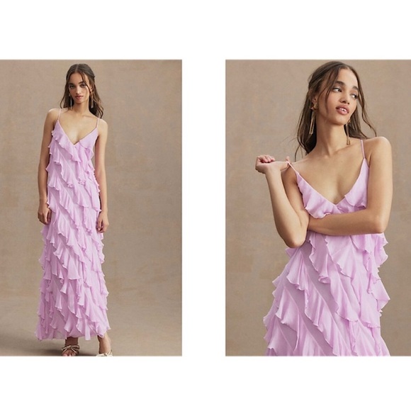 BHLDN Anthropologie Jia Bias-Cut Ruffled V-Neck Gown - Picture 2 of 10